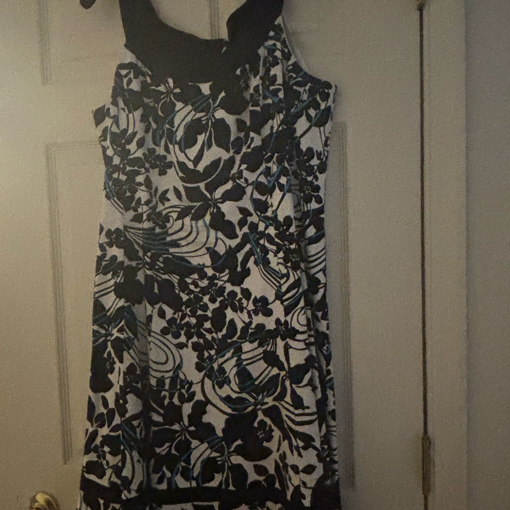 Jones Studio One Shoulder Dress with Black and Blue Floral Pattern